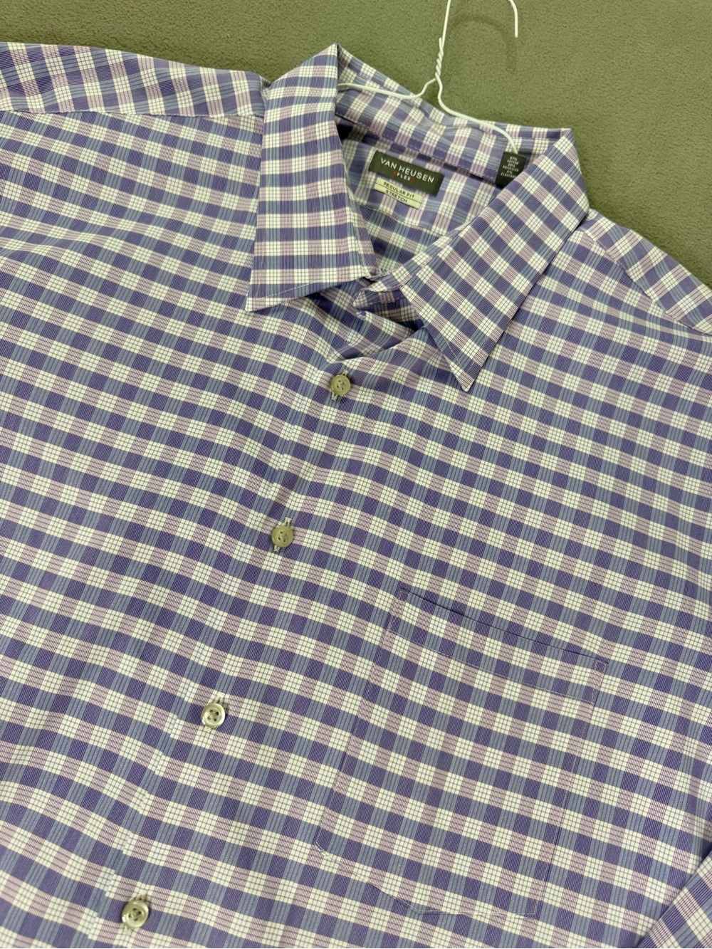 Van Heusen Flex- Regular Fit Stretch-Purple Checked Men's Dress Shirt 18.5 34/35